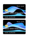 Credit card template black with blue waves set. Front side template.